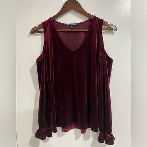 One Clothing velvet long sleeve open/cold shoulder. Deep holiday red color-Small